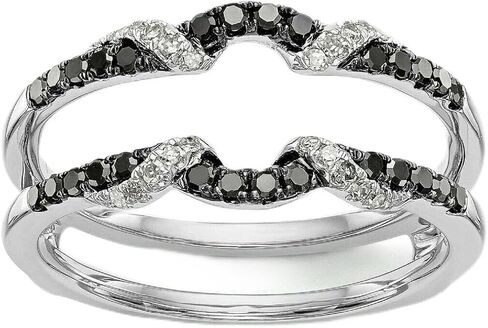 925 Sterling Silver Round Cut Created Black and White Diamond Ring Enhancer, Classic Intertwined Infinity Twist Ring Guard, Two Tone Contoured Wave Wedding Band Wrapper for Solitaire Engagement Rings in Kuwait