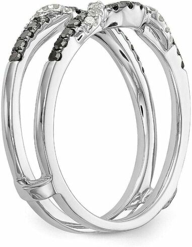 925 Sterling Silver Round Cut Created Black and White Diamond Ring Enhancer, Classic Intertwined Infinity Twist Ring Guard, Two Tone Contoured Wave Wedding Band Wrapper for Solitaire Engagement Rings in Kuwait