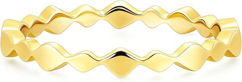 Monkton 2mm Wavy Stackable Ring 14K Gold Plated Geometric Rhombus Eternity Band Dainty Minimalist Statement Ring for Women Size 4-11 in Saudi Arabia