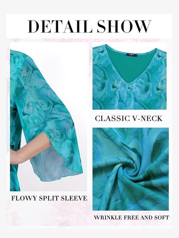 Women's Casual 3/4 Sleeve Tunic Tops Floral Double Layers Blouses Loose Pleated Mesh Shirts S-XXL in Kuwait