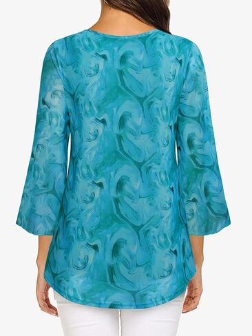 Women's Casual 3/4 Sleeve Tunic Tops Floral Double Layers Blouses Loose Pleated Mesh Shirts S-XXL in Kuwait