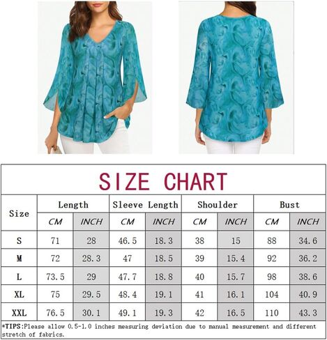 Women's Casual 3/4 Sleeve Tunic Tops Floral Double Layers Blouses Loose Pleated Mesh Shirts S-XXL in Kuwait
