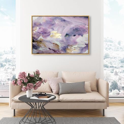 The Oliver Gal Artist Co. Abstract Framed Wall Art Canvas Prints 'Carried Away Amethyst' Watercolor Home Décor, 45" x 30", Purple, Gold in Saudi Arabia