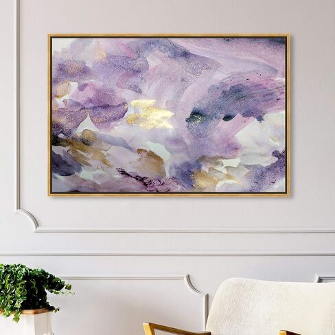 The Oliver Gal Artist Co. Abstract Framed Wall Art Canvas Prints 'Carried Away Amethyst' Watercolor Home Décor, 45" x 30", Purple, Gold in Saudi Arabia