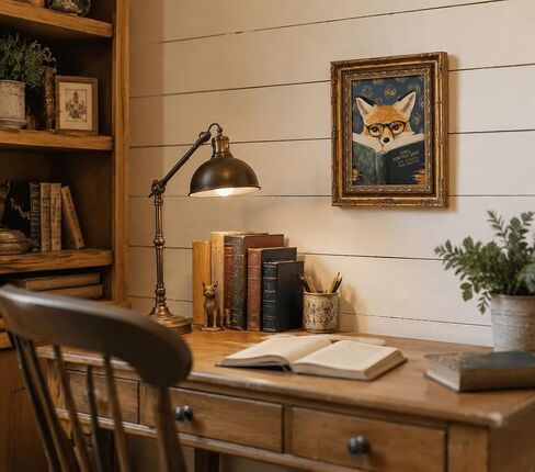 Vintage Gold Framed Reading Fox Canvas Wall Art Funny Animal Reading Painting Picture Dark Moody Farmhouse Decor Picture for Living Room Study Bedroom in Saudi Arabia