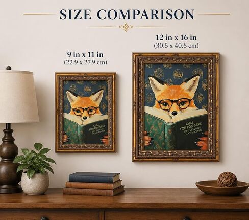 Vintage Gold Framed Reading Fox Canvas Wall Art Funny Animal Reading Painting Picture Dark Moody Farmhouse Decor Picture for Living Room Study Bedroom in Saudi Arabia