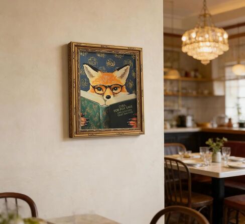 Vintage Gold Framed Reading Fox Canvas Wall Art Funny Animal Reading Painting Picture Dark Moody Farmhouse Decor Picture for Living Room Study Bedroom in Saudi Arabia