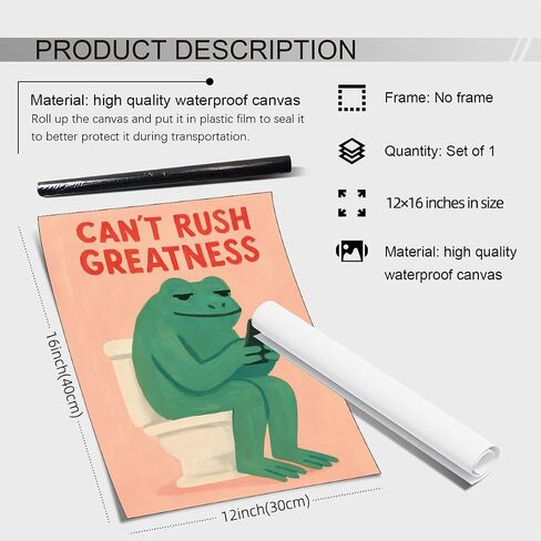 YYS Funny Bathroom Frog Animal Poster Positive Inspirational Quotes Wall Art Trendy Dopamine Aesthetic Canvas Prints for Bedroom Lavatory Wall Decor 12X16 inch Unframed in Kuwait