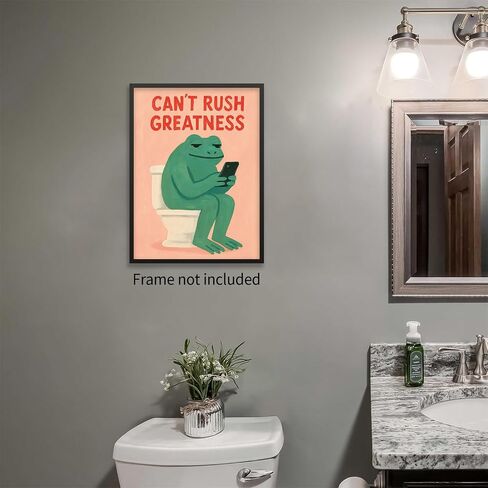 YYS Funny Bathroom Frog Animal Poster Positive Inspirational Quotes Wall Art Trendy Dopamine Aesthetic Canvas Prints for Bedroom Lavatory Wall Decor 12X16 inch Unframed in Kuwait