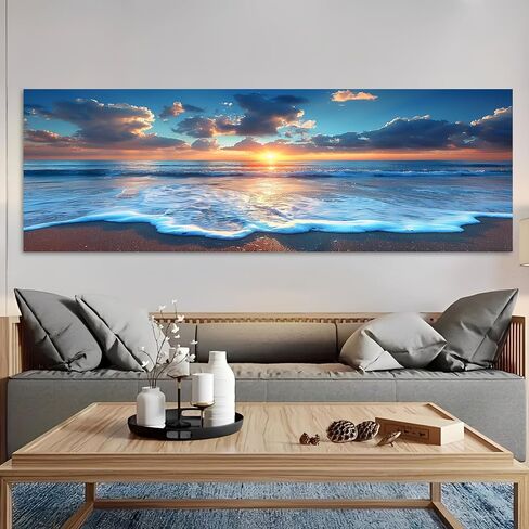 Ocean Sunrise Vintage Rustic Canvas Wall Art - 12x36in Unframed Poster- Idea Gift For Home & Office Decor for Living Room, Bedroom, Kitchen & Cafe in Kuwait