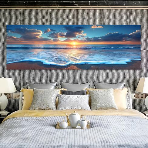 Ocean Sunrise Vintage Rustic Canvas Wall Art - 12x36in Unframed Poster- Idea Gift For Home & Office Decor for Living Room, Bedroom, Kitchen & Cafe in Kuwait