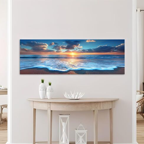 Ocean Sunrise Vintage Rustic Canvas Wall Art - 12x36in Unframed Poster- Idea Gift For Home & Office Decor for Living Room, Bedroom, Kitchen & Cafe in Kuwait