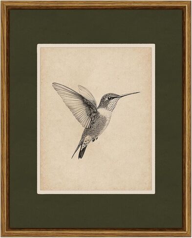 VIYYIEA Vintage Hummingbird Canvas Wall Art 8x10 Inch, Minimalist Bird Sketch Print with Green Mat Design, Neutral Nature Artwork for Farmhouse Bedroom Living Room Decor in Saudi Arabia