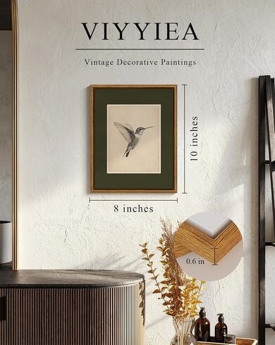 VIYYIEA Vintage Hummingbird Canvas Wall Art 8x10 Inch, Minimalist Bird Sketch Print with Green Mat Design, Neutral Nature Artwork for Farmhouse Bedroom Living Room Decor in Saudi Arabia