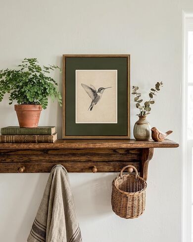 VIYYIEA Vintage Hummingbird Canvas Wall Art 8x10 Inch, Minimalist Bird Sketch Print with Green Mat Design, Neutral Nature Artwork for Farmhouse Bedroom Living Room Decor in Saudi Arabia