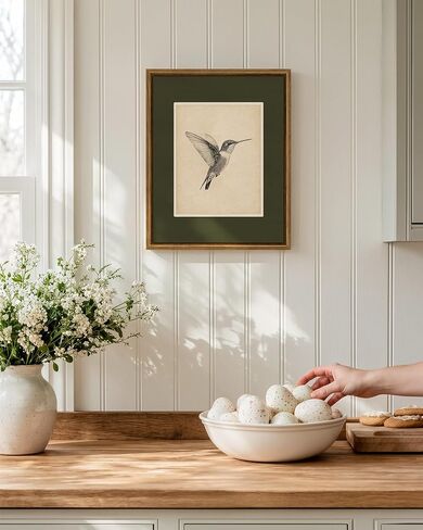 VIYYIEA Vintage Hummingbird Canvas Wall Art 8x10 Inch, Minimalist Bird Sketch Print with Green Mat Design, Neutral Nature Artwork for Farmhouse Bedroom Living Room Decor in Saudi Arabia