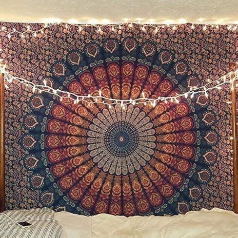 Marubhumi Indian Mandala Tapestry, Indian Hippie Hippy Wall Hanging, Bohemian Twin Wall Hanging Tapestries, Bedspread Beach Tapestry Red Blue, Medium 50x60 Inch in Saudi Arabia