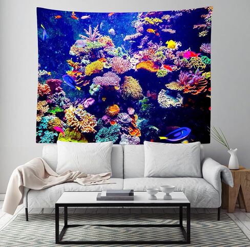 Loccor Aquarium Tapestry Fish Tank Tapestries Undersea Coral Reef Wall Hanging Ocean Tropical Fish Wall Decor for Home Bedroom Living Room Dorm 60''x40'' in Kuwait