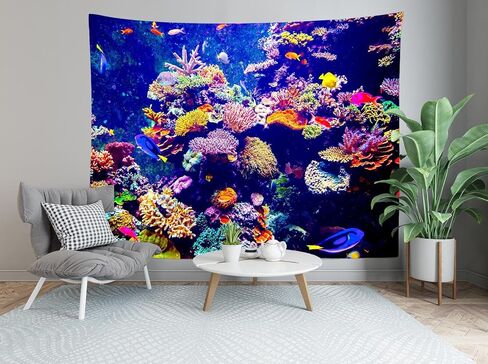 Loccor Aquarium Tapestry Fish Tank Tapestries Undersea Coral Reef Wall Hanging Ocean Tropical Fish Wall Decor for Home Bedroom Living Room Dorm 60''x40'' in Kuwait