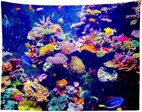 Loccor Aquarium Tapestry Fish Tank Tapestries Undersea Coral Reef Wall Hanging Ocean Tropical Fish Wall Decor for Home Bedroom Living Room Dorm 60''x40'' in Kuwait