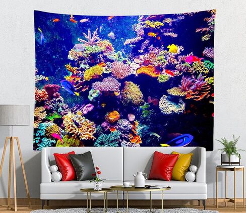 Loccor Aquarium Tapestry Fish Tank Tapestries Undersea Coral Reef Wall Hanging Ocean Tropical Fish Wall Decor for Home Bedroom Living Room Dorm 60''x40'' in Kuwait