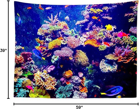 Loccor Aquarium Tapestry Fish Tank Tapestries Undersea Coral Reef Wall Hanging Ocean Tropical Fish Wall Decor for Home Bedroom Living Room Dorm 60''x40'' in Kuwait