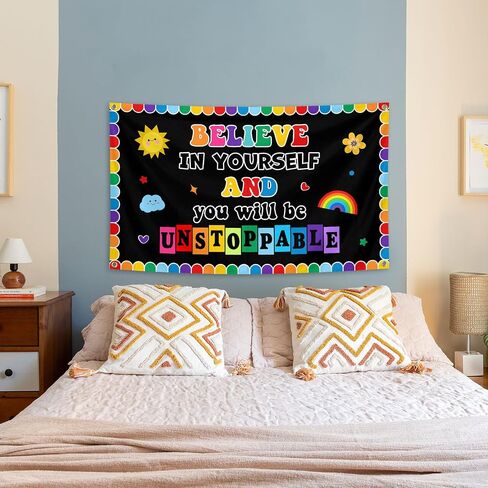 Believe in Yourself Motivational Tapestry 3x5 Ft Decoration for Classroom School Bedroom Room Wall Aesthetic Decor in Kuwait