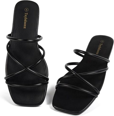 Women‘s Flat Sandals, Strappy Square Open Toe Summer Beach Sandals with Cushioned Sole for House Vacation Everyday Wear in Saudi Arabia