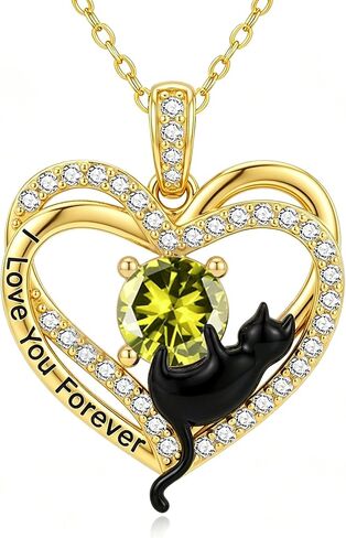 Black Cat Necklaces 14K Gold Birthstone Pendant Jewelry for Women Anniversary Birthday Gifts for Cat Lovers I Love You Always and Forever Valentine's Day Gifts for Wife Mom Sister Her in Saudi Arabia