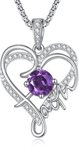 Faith Heart Necklace Gifts for Women - White Gold Birthstone Necklace, Wedding Anniversary Birthday Gifts for Her Wife Mom Daughter Grandma Sister in Saudi Arabia
