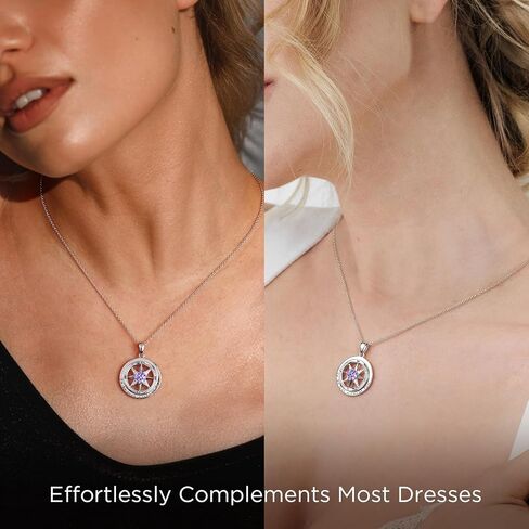 NORBU 925 Sterling Silver Compass Necklace for Women, I'd Be Lost Without You Romantic Wedding Anniversary Birthday Gifts for Wife Girlfriend, 5A Cubic Zirconia Fine Jewelry Gift Box with Rose Petals in Saudi Arabia