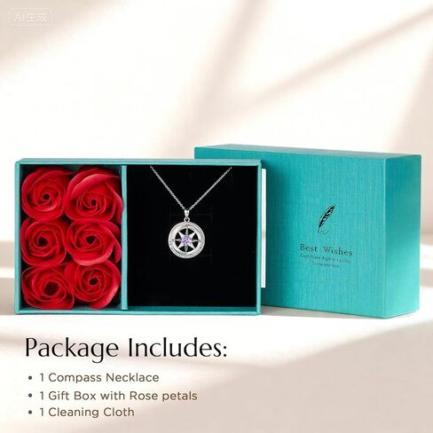 NORBU 925 Sterling Silver Compass Necklace for Women, I'd Be Lost Without You Romantic Wedding Anniversary Birthday Gifts for Wife Girlfriend, 5A Cubic Zirconia Fine Jewelry Gift Box with Rose Petals in Saudi Arabia