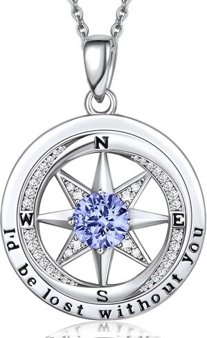 NORBU 925 Sterling Silver Compass Necklace for Women, I'd Be Lost Without You Romantic Wedding Anniversary Birthday Gifts for Wife Girlfriend, 5A Cubic Zirconia Fine Jewelry Gift Box with Rose Petals in Saudi Arabia