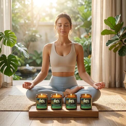 Soy Candles for Home Scented, 4-Pack Gift Set | Amber Sandalwood and Apple Vanilla, 50 Hour Long Burn, Cotton Wick, Aromatherapy, Gifts for Women Mom Birthday Christmas in Kuwait