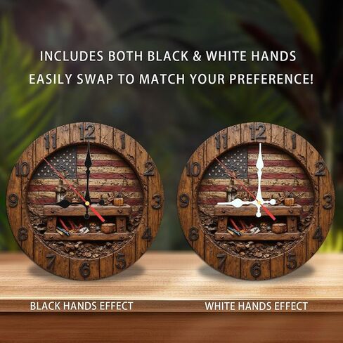 American Flag Wooden Clock Workshop Decor Wall Clock 10-Inch Wooden Wall Clock, Silent Movement, Battery Operated (AA Batteries Not Included), Artistic Home Decor, Perfect for Home Accents in Saudi Arabia
