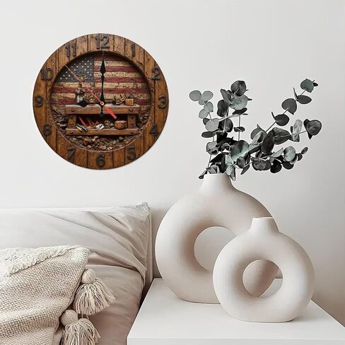 American Flag Wooden Clock Workshop Decor Wall Clock 10-Inch Wooden Wall Clock, Silent Movement, Battery Operated (AA Batteries Not Included), Artistic Home Decor, Perfect for Home Accents in Saudi Arabia