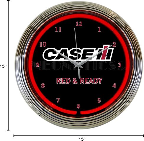 Case IH International Harvester Red and Ready Neon Clock 15 Inch Diameter with Chrome Rim and Red Neon – 8CASEC in Saudi Arabia