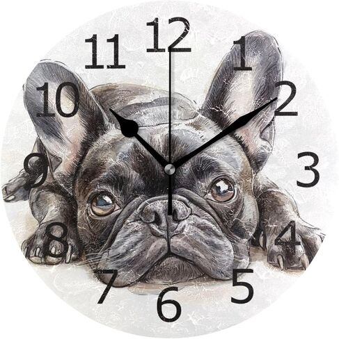 ALAZA French Bulldog Lie Prone Comfortably Clock Acrylic Painted Silent Non-Ticking Round Wall Clock Home Art Bedroom Living Dorm Room Decor in Kuwait