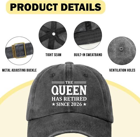 Funny Retired 2026 Printed Hat - The Queen Has Retired Since 2026 - Women's Adjustable Washed Cotton Baseball Cap - Retirement Gifts for Mom Grandma Boss Lady White in Saudi Arabia