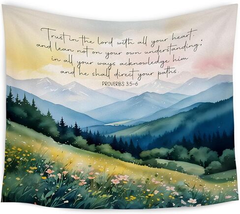 WARDOS Christian Spring Floral Tapestry, Trust in Lord Bible Verse Inspirational Tapestry Wall Hanging, Proverbs 3:5-6 Wall Art for Home Room Office Church Wall Decor, 50x60 Inch in Saudi Arabia