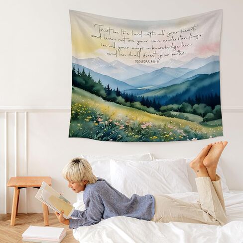 WARDOS Christian Spring Floral Tapestry, Trust in Lord Bible Verse Inspirational Tapestry Wall Hanging, Proverbs 3:5-6 Wall Art for Home Room Office Church Wall Decor, 50x60 Inch in Saudi Arabia
