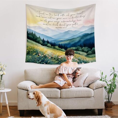 WARDOS Christian Spring Floral Tapestry, Trust in Lord Bible Verse Inspirational Tapestry Wall Hanging, Proverbs 3:5-6 Wall Art for Home Room Office Church Wall Decor, 50x60 Inch in Saudi Arabia