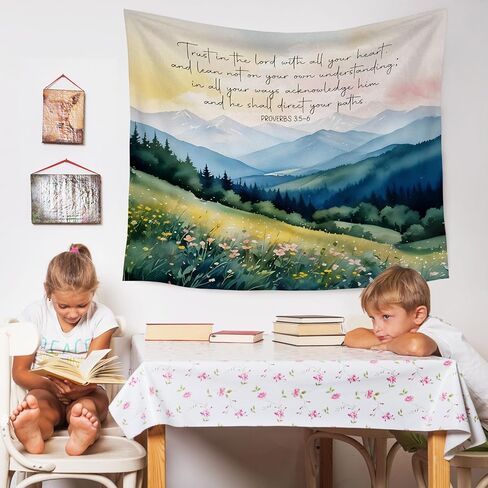 WARDOS Christian Spring Floral Tapestry, Trust in Lord Bible Verse Inspirational Tapestry Wall Hanging, Proverbs 3:5-6 Wall Art for Home Room Office Church Wall Decor, 50x60 Inch in Saudi Arabia