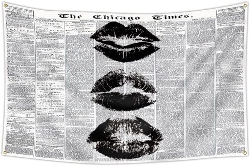 FAMXAKAFLY Vintage Newspaper Wall Tapestry 3x5 Ft Retro Black and White Kiss Lips Hanging, Aesthetic Minimalist News Print Banner for Bedroom, Dorm & Apartment Decor in Saudi Arabia