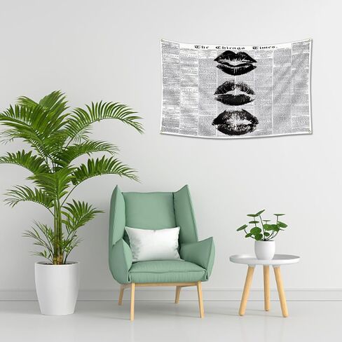 FAMXAKAFLY Vintage Newspaper Wall Tapestry 3x5 Ft Retro Black and White Kiss Lips Hanging, Aesthetic Minimalist News Print Banner for Bedroom, Dorm & Apartment Decor in Saudi Arabia