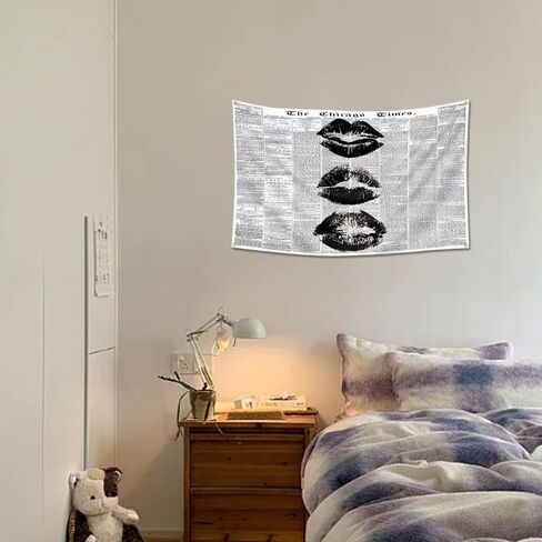 FAMXAKAFLY Vintage Newspaper Wall Tapestry 3x5 Ft Retro Black and White Kiss Lips Hanging, Aesthetic Minimalist News Print Banner for Bedroom, Dorm & Apartment Decor in Saudi Arabia