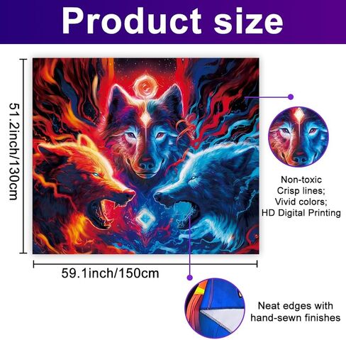 WEBEEDY Blacklight Wolf Tapestry UV Reactive Glow In The Dark Animal Tapestry Wall Hanging Blacklight Wolf Posters Backdrop for Gamer Room Bedroom Living Room Home Decor, 59x51 Inches in Kuwait