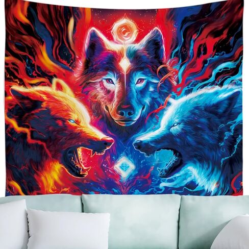WEBEEDY Blacklight Wolf Tapestry UV Reactive Glow In The Dark Animal Tapestry Wall Hanging Blacklight Wolf Posters Backdrop for Gamer Room Bedroom Living Room Home Decor, 59x51 Inches in Kuwait