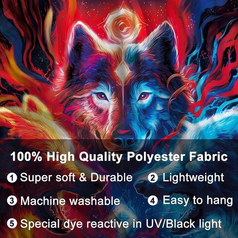 WEBEEDY Blacklight Wolf Tapestry UV Reactive Glow In The Dark Animal Tapestry Wall Hanging Blacklight Wolf Posters Backdrop for Gamer Room Bedroom Living Room Home Decor, 59x51 Inches in Kuwait