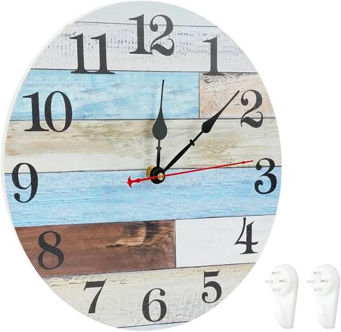 12.8 Inch Wooden Wall Clock, Silent Non Ticking Wall Clock Battery Operated, Decorative Rustic Clocks for Kitchen, Bathroom, Bedroom, Living Room in Saudi Arabia